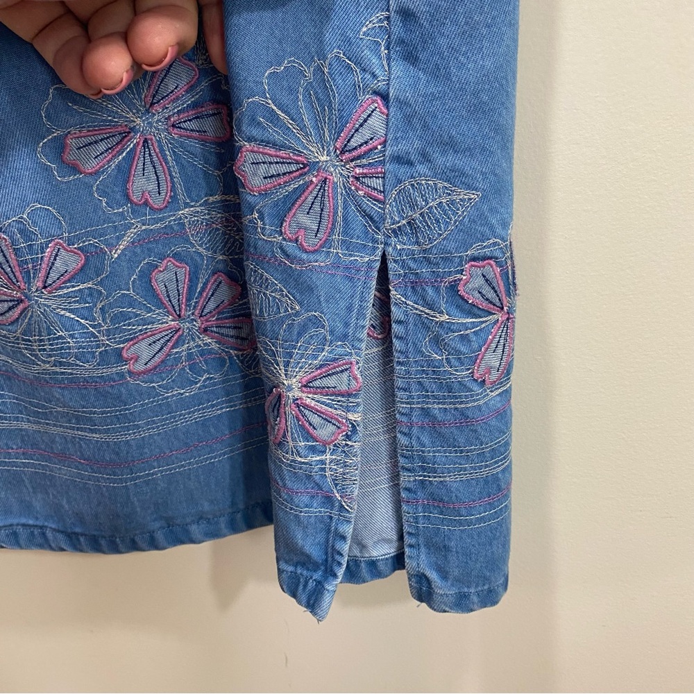 Pendleton Chambray Maxi Skirt Womens 12 Blue Embroidered Floral Cottagecore Boho - Picture 6 of 10